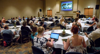 Conference meeting in a ballroom 